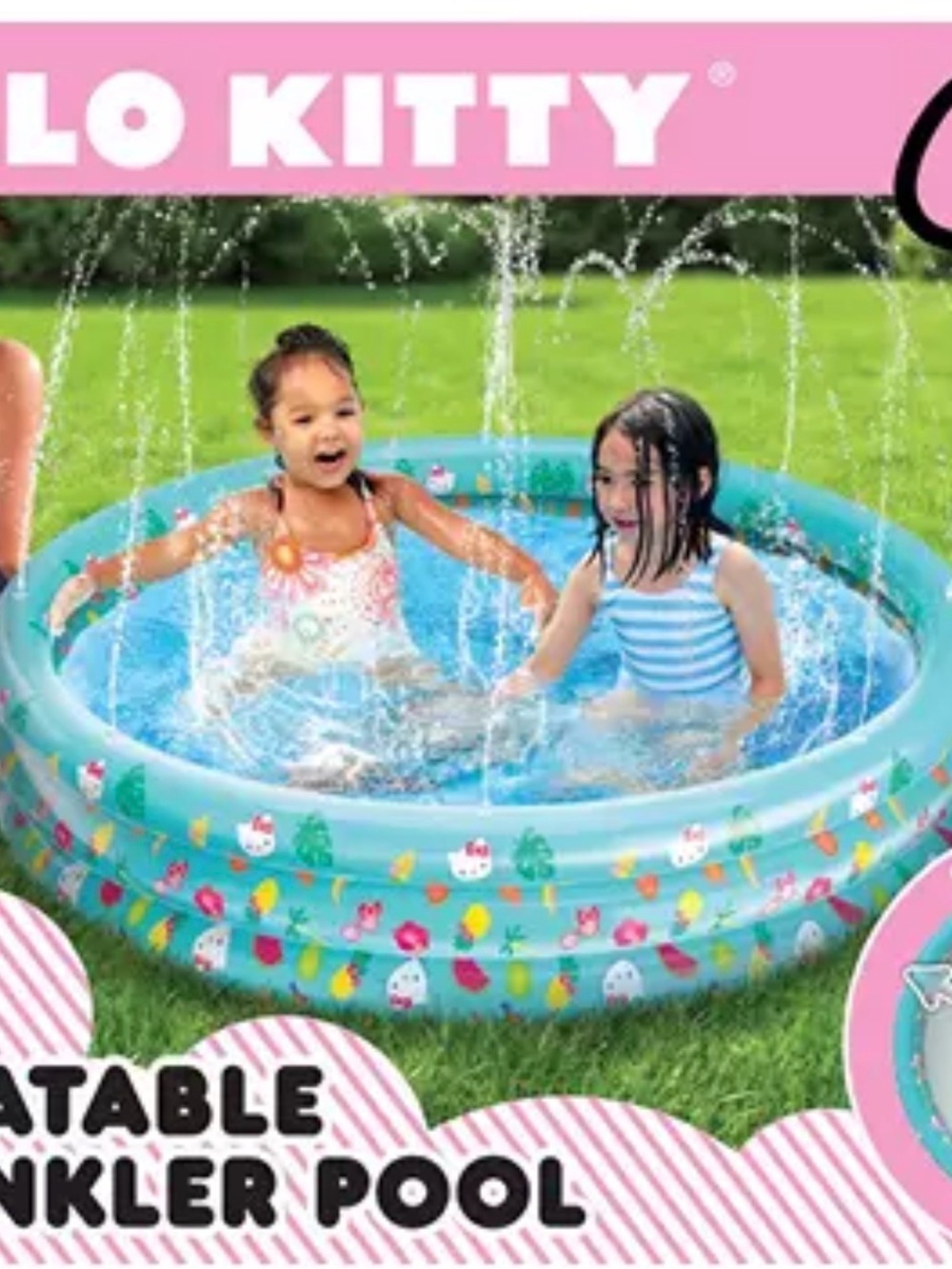 Hello Kitty Aqua Inflatable Sprinkler Pool with Multicolor Icons